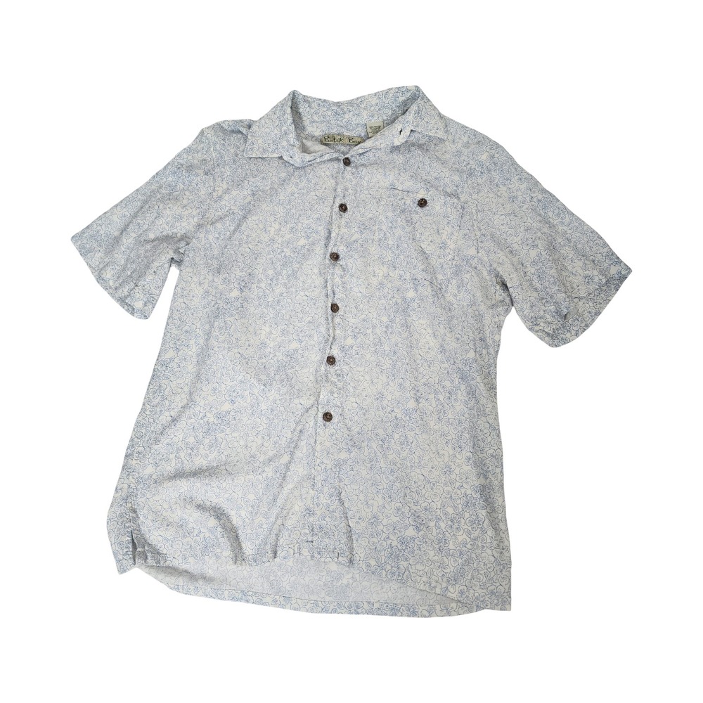Batik Bay Mens Small Blue Floral Rayon Short Sleeve Button Down Aloha Shirt